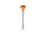 Rose gold Cushion Cut Solitaire Citrine Ring with Pave Band and Four-Prong Setting_2