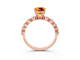 Rose gold Cushion Cut Solitaire Citrine Ring with Pave Band and Four-Prong Setting_3