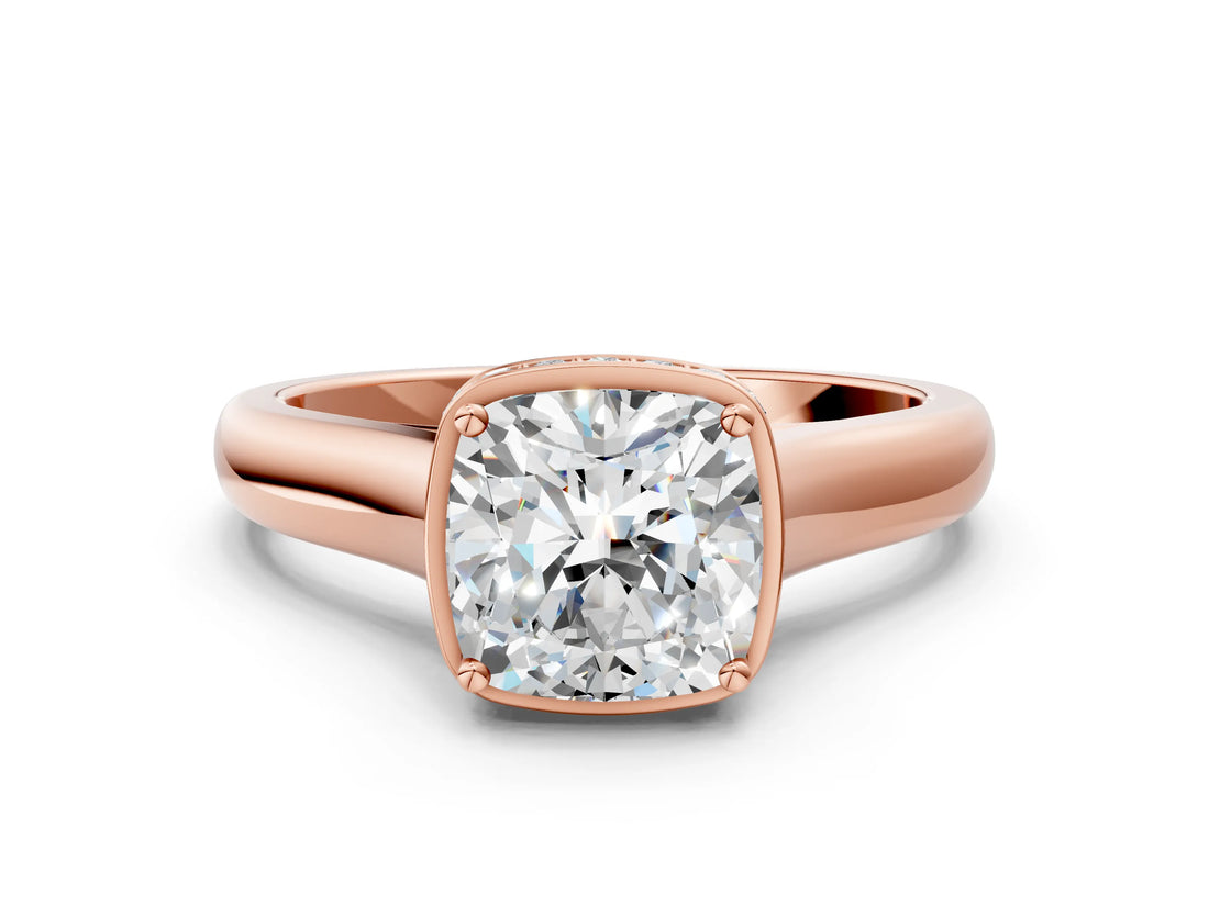 Rose gold Cushion Cut Solitaire Diamond Engagement Ring with Four-Prong Setting and Tapered Band_3