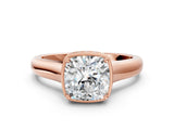 Rose gold Cushion Cut Solitaire Diamond Engagement Ring with Four-Prong Setting and Tapered Band_3