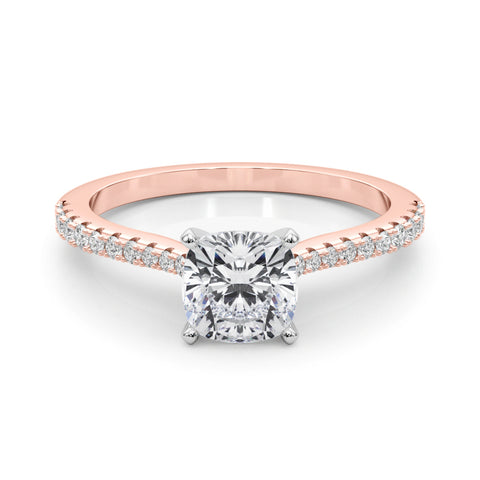 Rose gold Cushion Cut Solitaire Diamond Engagement Ring with Pave Band and Four-Prong Setting 1
