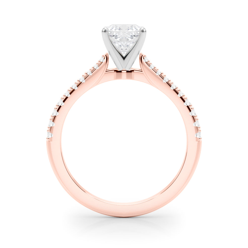 Rose gold Cushion Cut Solitaire Diamond Engagement Ring with Pave Band and Four-Prong Setting 2