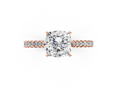 Rose gold Cushion Cut Solitaire Diamond Engagement Ring with Pave Band and Four-Prong Setting_148