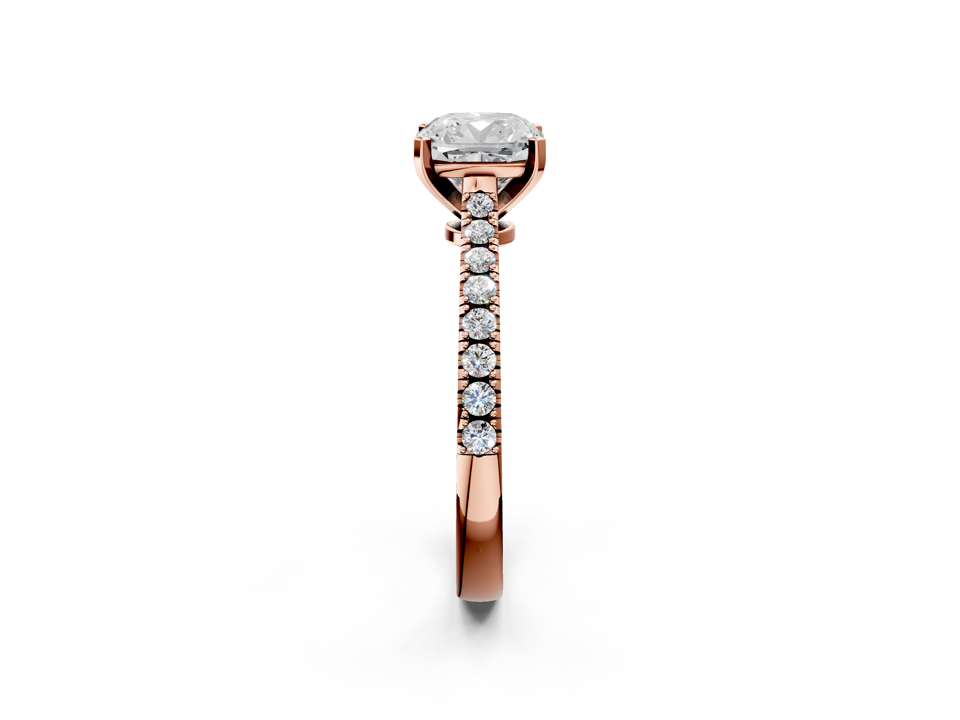 Rose gold Cushion Cut Solitaire Diamond Engagement Ring with Pave Band and Four-Prong Setting_150