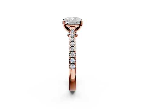 Rose gold Cushion Cut Solitaire Diamond Engagement Ring with Pave Band and Four-Prong Setting_150