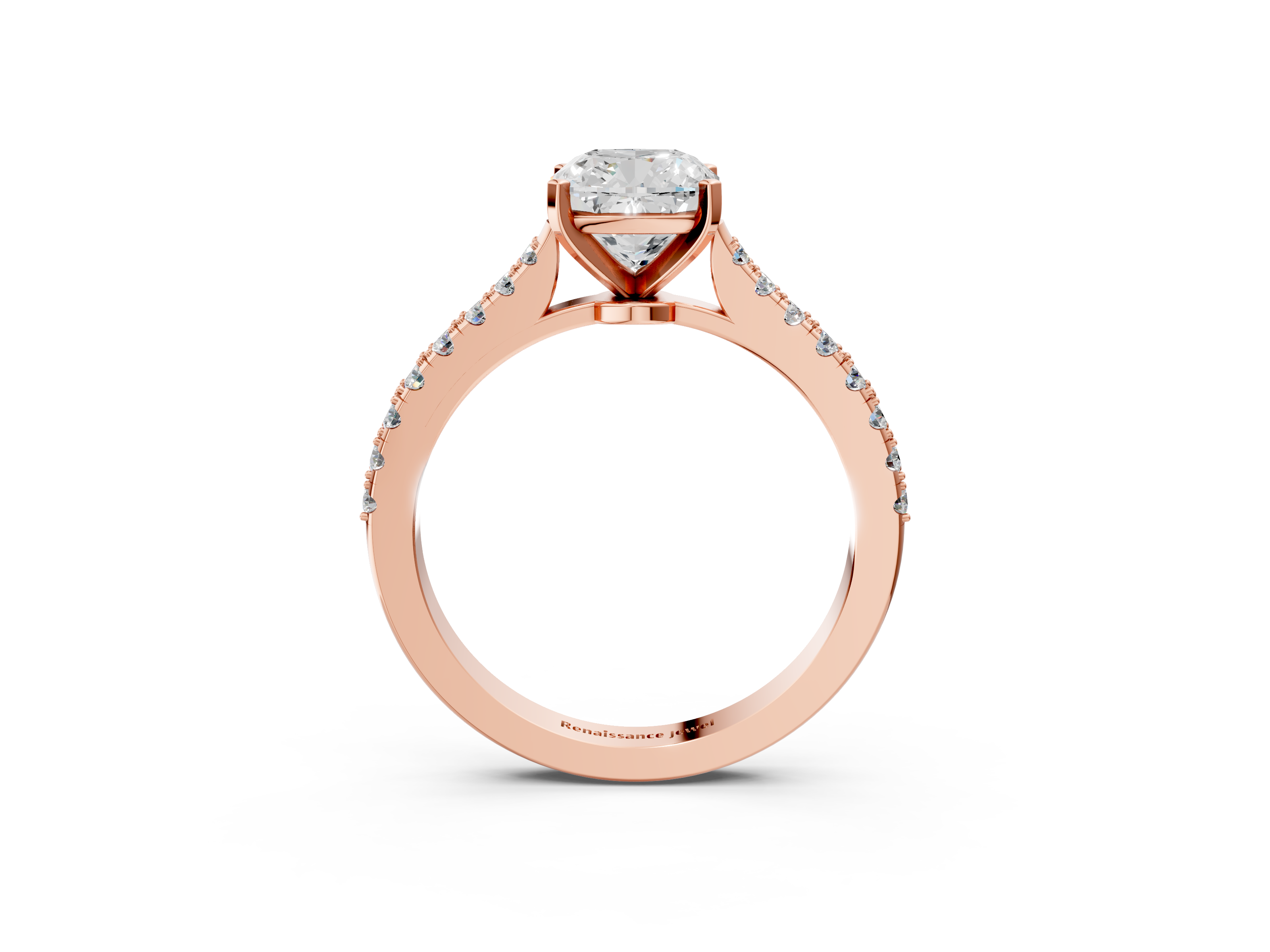 Rose gold Cushion Cut Solitaire Diamond Engagement Ring with Pave Band and Four-Prong Setting_151