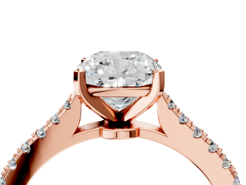 Rose gold Cushion Cut Solitaire Diamond Engagement Ring with Pave Band and Four-Prong Setting_152