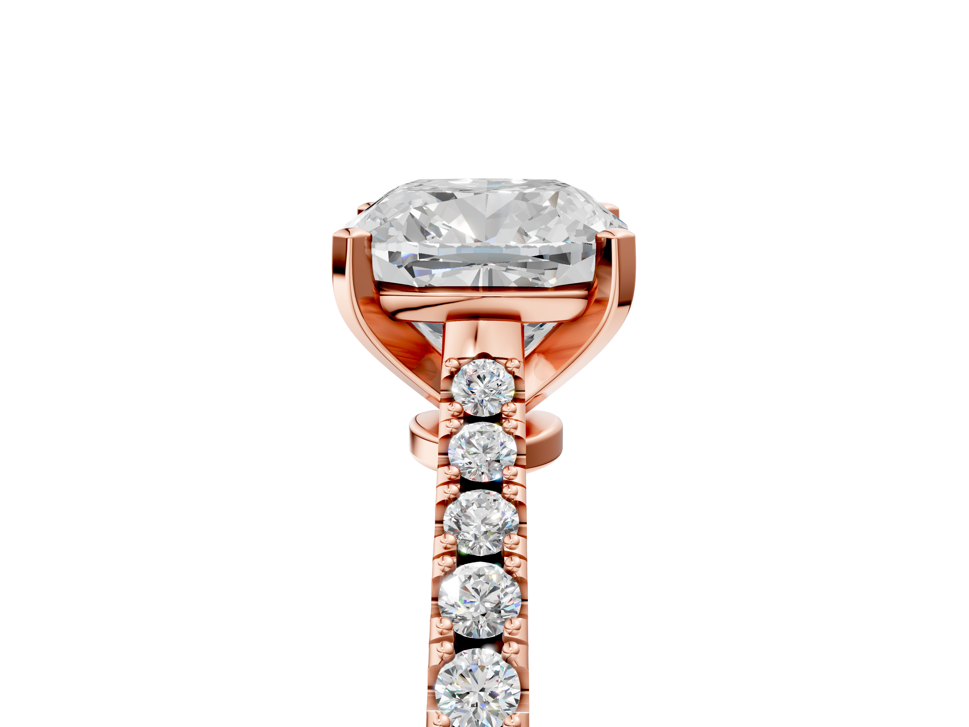 Rose gold Cushion Cut Solitaire Diamond Engagement Ring with Pave Band and Four-Prong Setting_153