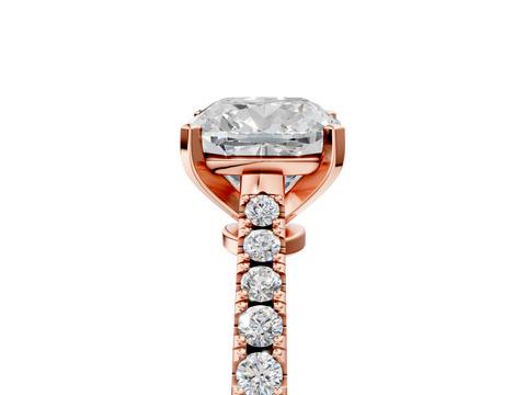 Rose gold Cushion Cut Solitaire Diamond Engagement Ring with Pave Band and Four-Prong Setting_153