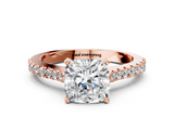 Rose gold Cushion Cut Solitaire Diamond Engagement Ring with Pave Band and Four-Prong Setting_166