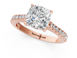 Rose gold Cushion Cut Solitaire Diamond Engagement Ring with Pave Band and Four-Prong Setting_167