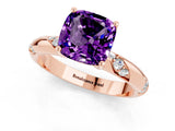 Rose gold Cushion Cut Solitaire Diamond Engagement Ring with Twisted Pave Band and Four-Prong Setting_1