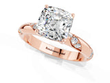 Rose gold Cushion Cut Solitaire Diamond Engagement Ring with Twisted Pave Band and Four-Prong Setting_1
