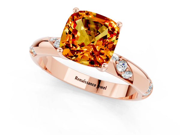 Rose gold Cushion Cut Citrine Solitaire Engagement Ring with Twisted Round  Accent Band and Prong Setting