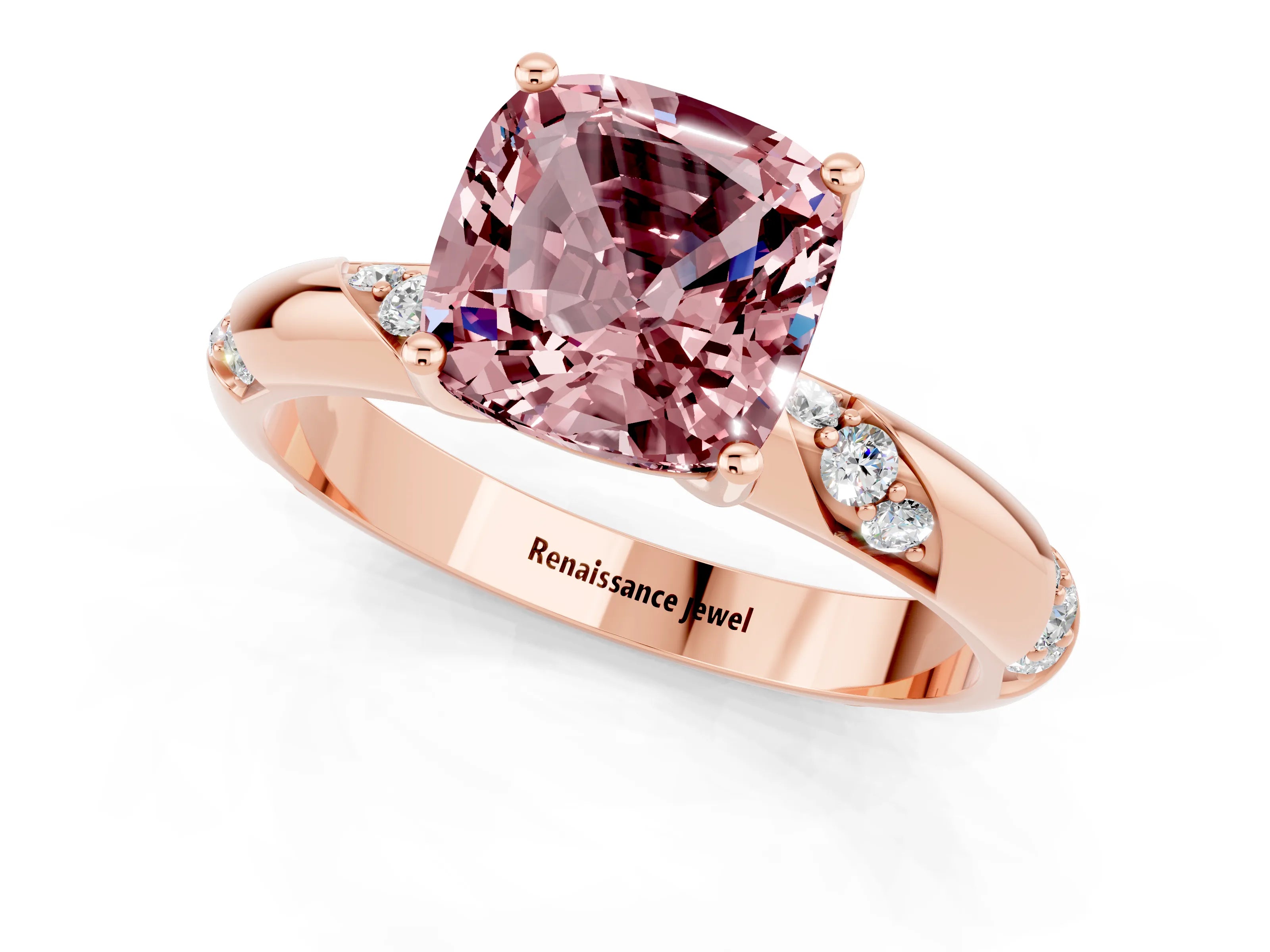 Rose gold Cushion Cut Solitaire Diamond Engagement Ring with Twisted Pave Band and Four-Prong Setting_1