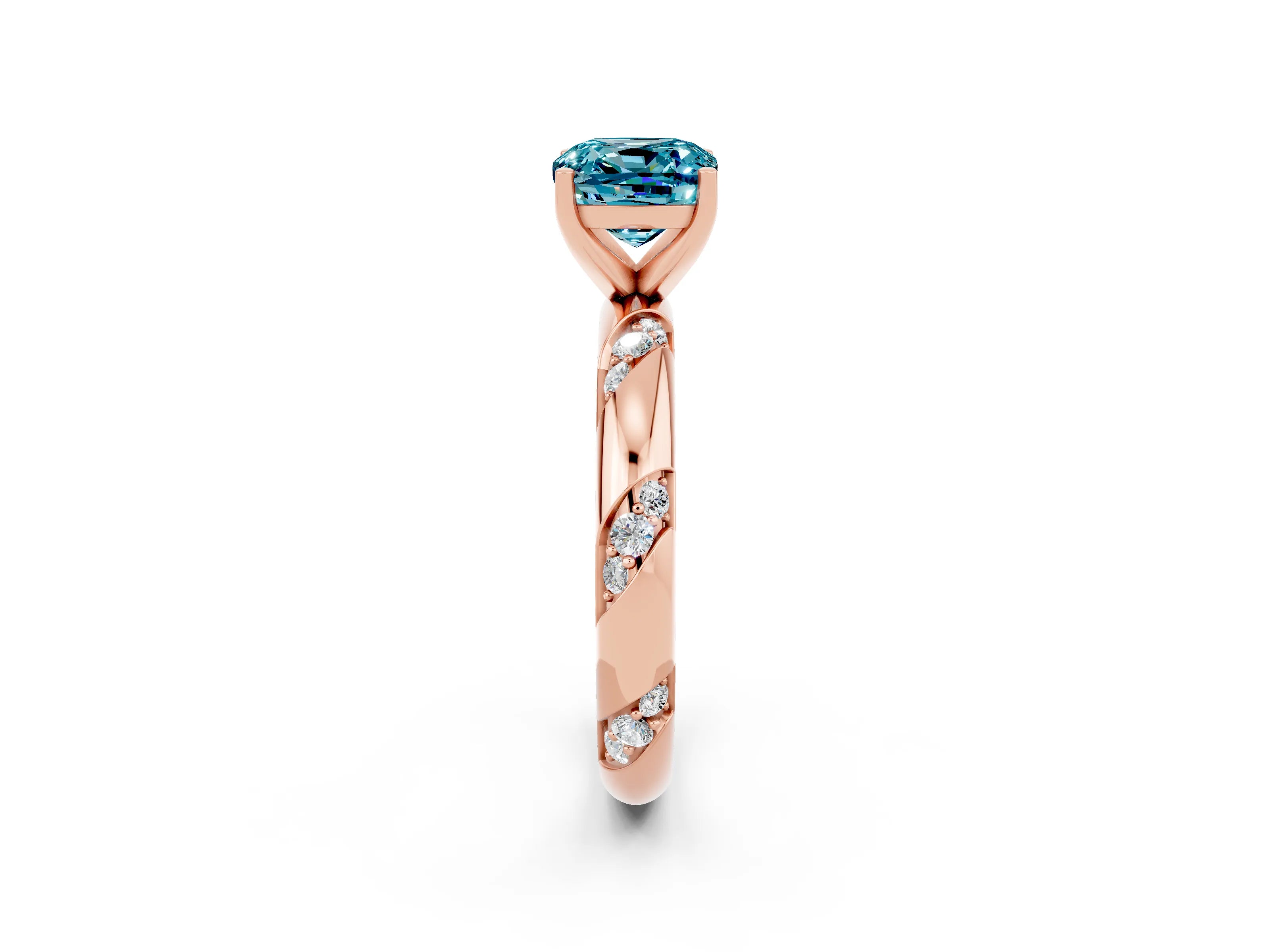 Rose gold Cushion Cut Solitaire Diamond Engagement Ring with Twisted Pave Band and Four-Prong Setting_2