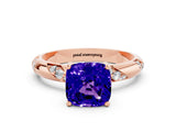 Rose gold Cushion Cut Solitaire Diamond Engagement Ring with Twisted Pave Band and Four-Prong Setting