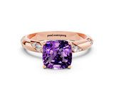 Rose gold Cushion Cut Solitaire Diamond Engagement Ring with Twisted Pave Band and Four-Prong Setting