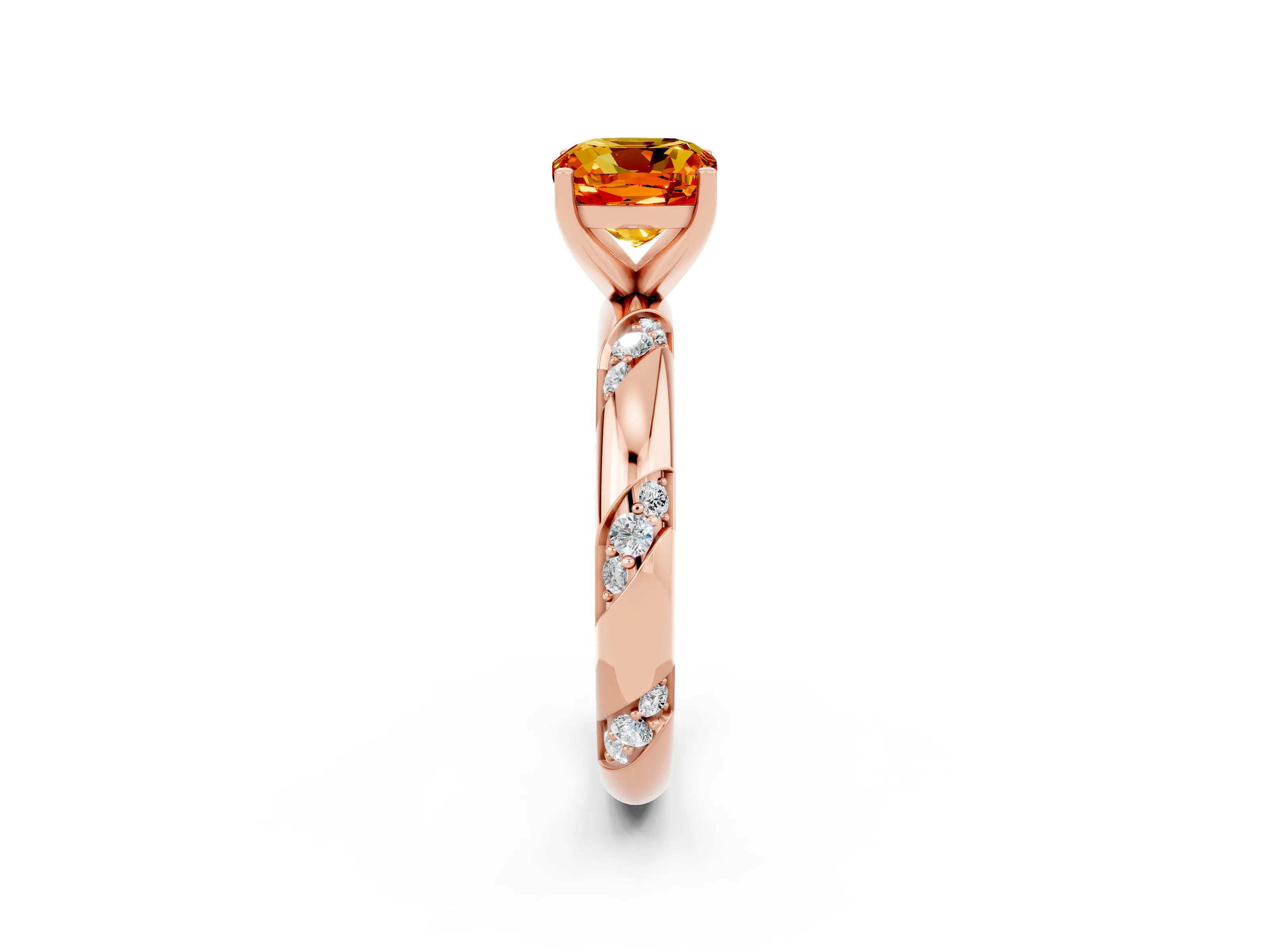 Rose gold Cushion Cut Solitaire Diamond Engagement Ring with Twisted Pave Band and Four-Prong Setting_2