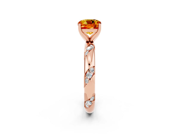 Rose gold Cushion Cut Citrine Solitaire Engagement Ring with Twisted Round  Accent Band and Prong Setting