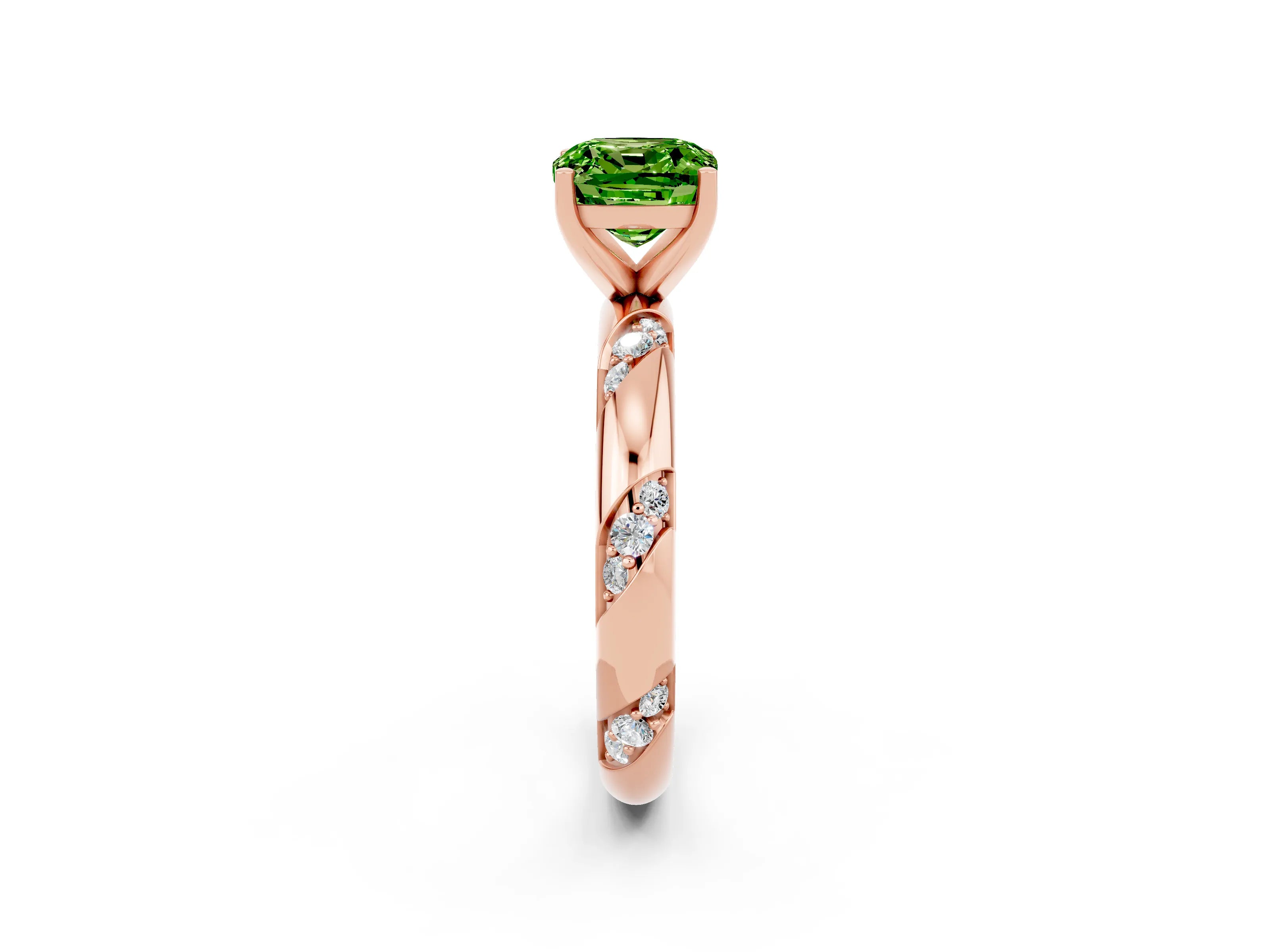 Rose gold Cushion Cut Solitaire Diamond Engagement Ring with Twisted Pave Band and Four-Prong Setting_2