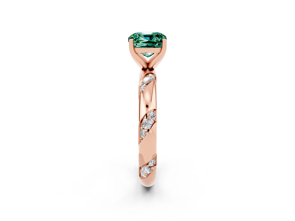 Rose gold Cushion Cut Green Sapphire Solitaire Engagement Ring with Twisted Round  Accent Band and Prong Setting