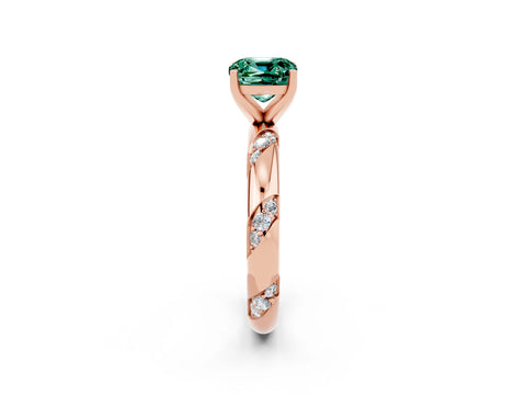Rose gold Cushion Cut Solitaire Diamond Engagement Ring with Twisted Pave Band and Four-Prong Setting_2