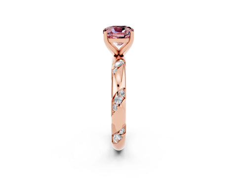 Rose gold Cushion Cut Solitaire Diamond Engagement Ring with Twisted Pave Band and Four-Prong Setting_2