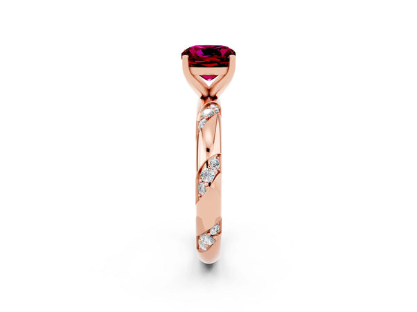Rose gold Cushion Cut Garnet Solitaire Engagement Ring with Twisted Round  Accent Band and Prong Setting