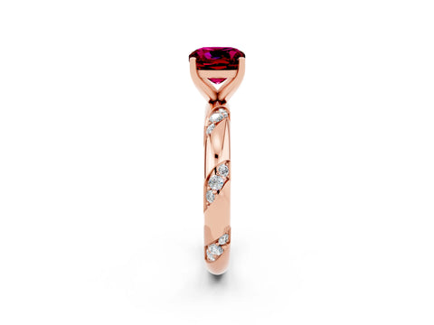 Rose gold Cushion Cut Solitaire Diamond Engagement Ring with Twisted Pave Band and Four-Prong Setting_2