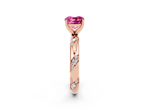 Rose gold Cushion Cut Solitaire Diamond Engagement Ring with Twisted Pave Band and Four-Prong Setting_2