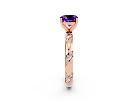 Rose gold Cushion Cut Solitaire Diamond Engagement Ring with Twisted Pave Band and Four-Prong Setting_2