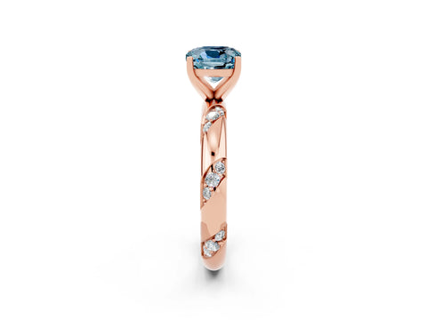 Rose gold Cushion Cut Solitaire Diamond Engagement Ring with Twisted Pave Band and Four-Prong Setting_2