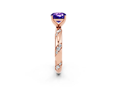 Rose gold Cushion Cut Solitaire Diamond Engagement Ring with Twisted Pave Band and Four-Prong Setting_2