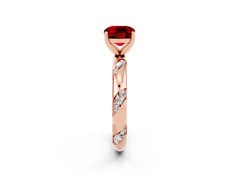 Rose gold Cushion Cut Solitaire Diamond Engagement Ring with Twisted Pave Band and Four-Prong Setting_2