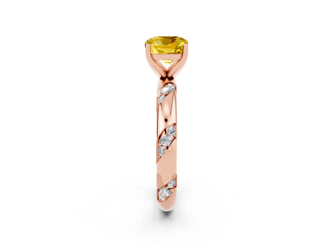 Rose gold Cushion Cut Solitaire Diamond Engagement Ring with Twisted Pave Band and Four-Prong Setting_2