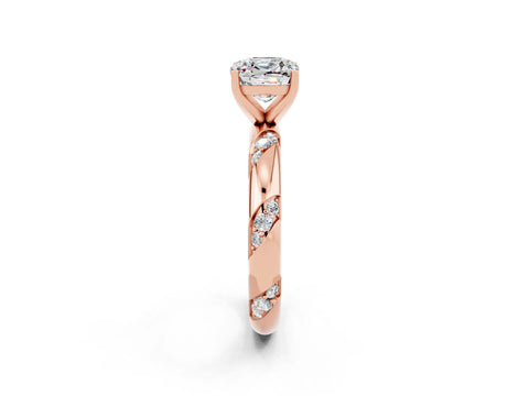 Rose gold Cushion Cut Solitaire Diamond Engagement Ring with Twisted Pave Band and Four-Prong Setting_2