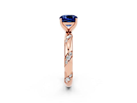 Rose gold Cushion Cut Solitaire Diamond Engagement Ring with Twisted Pave Band and Four-Prong Setting_2