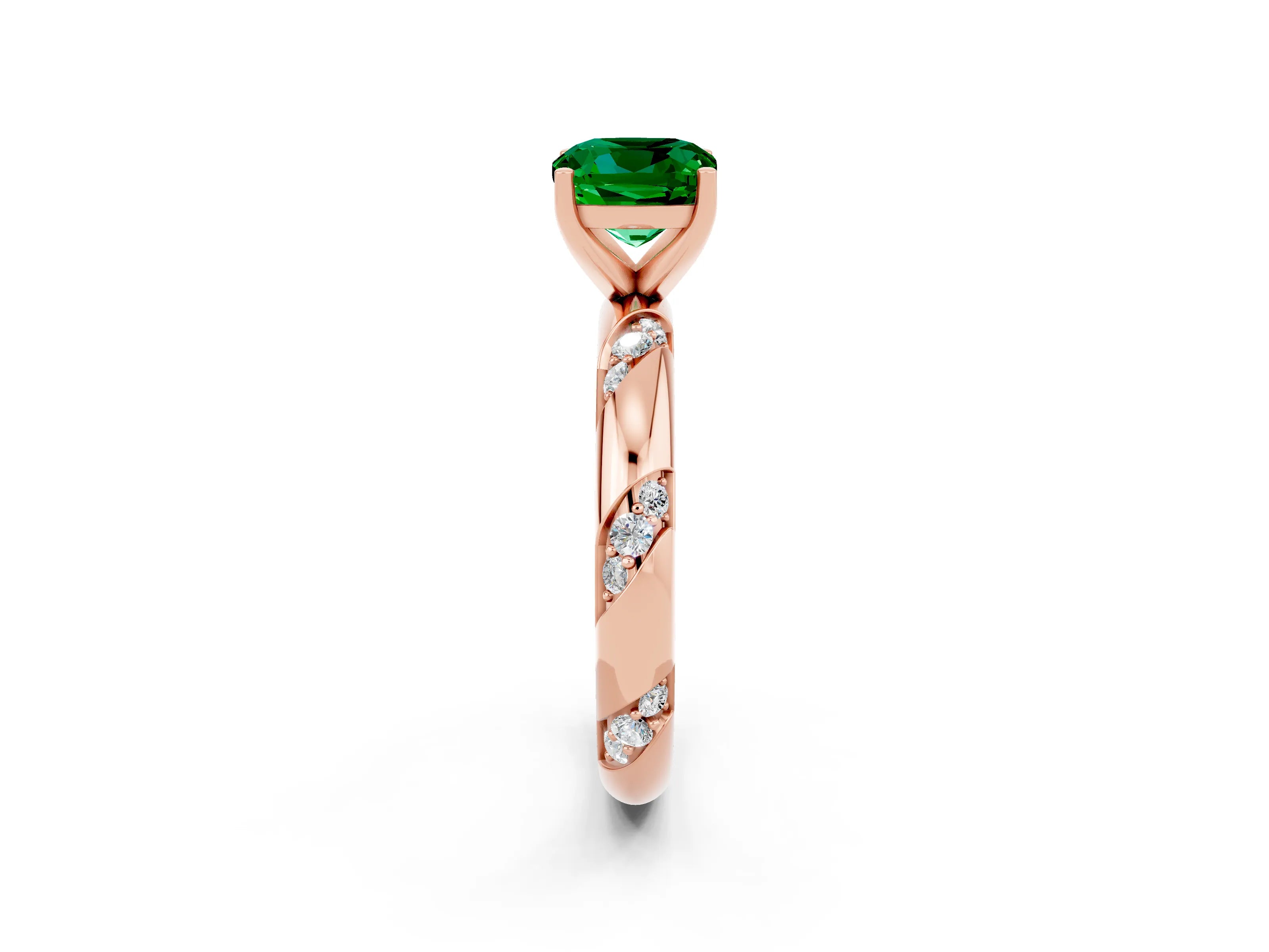 Rose gold Cushion Cut Solitaire Diamond Engagement Ring with Twisted Pave Band and Four-Prong Setting_2