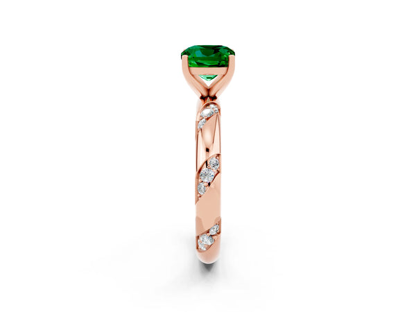 Rose gold Cushion Cut Emerald Solitaire Engagement Ring with Twisted Round  Accent Band and Prong Setting