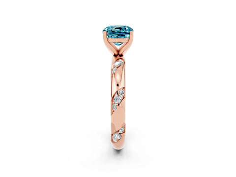 Rose gold Cushion Cut Solitaire Diamond Engagement Ring with Twisted Pave Band and Four-Prong Setting_2