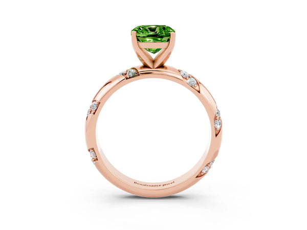 Rose gold Cushion Cut Solitaire Diamond Engagement Ring with Twisted Pave Band and Four-Prong Setting