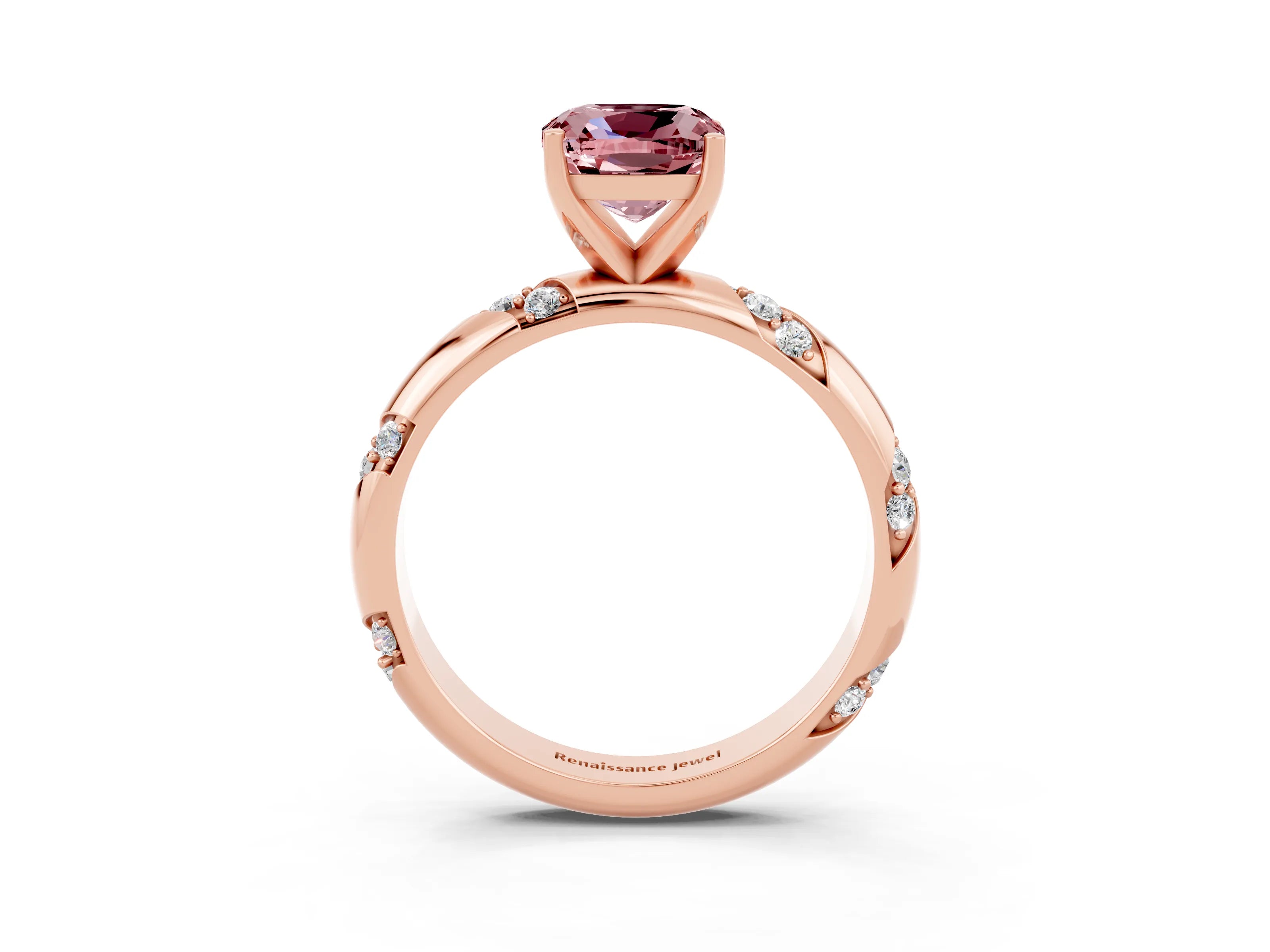 Rose gold Cushion Cut Solitaire Diamond Engagement Ring with Twisted Pave Band and Four-Prong Setting_3