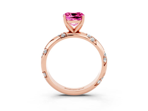 Rose gold Cushion Cut Solitaire Diamond Engagement Ring with Twisted Pave Band and Four-Prong Setting_3