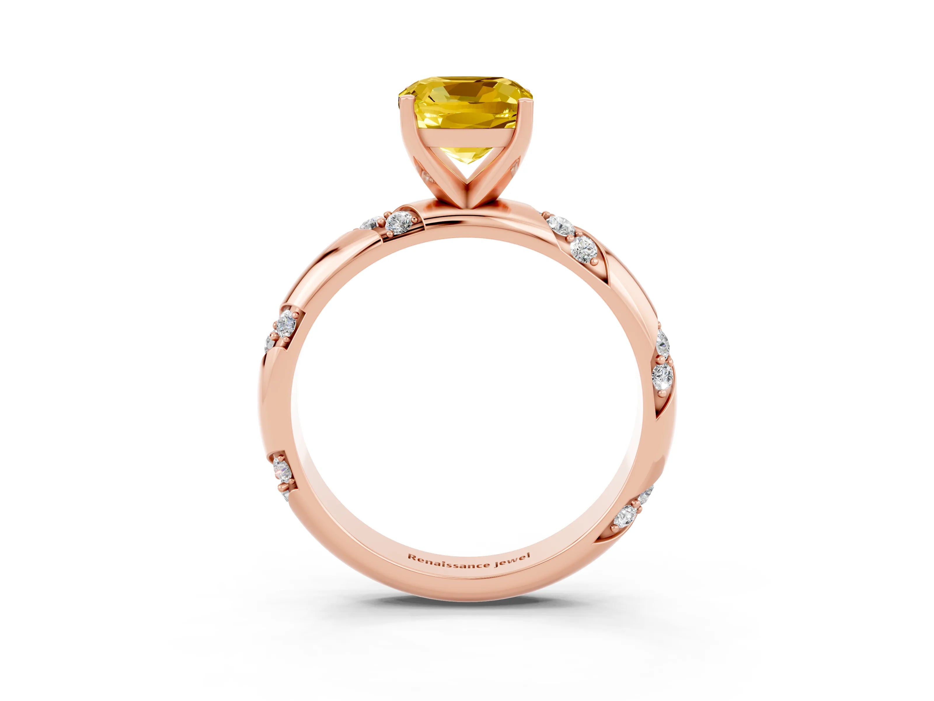 Rose gold Cushion Cut Solitaire Diamond Engagement Ring with Twisted Pave Band and Four-Prong Setting_3