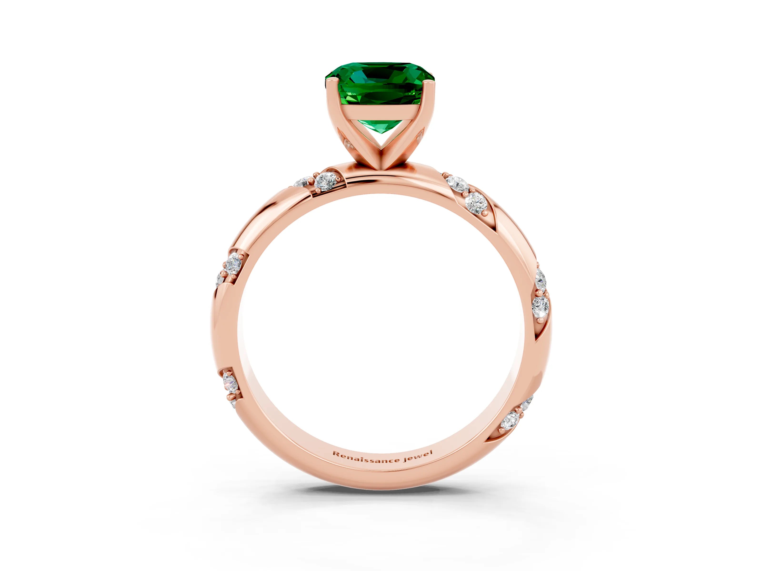 Rose gold Cushion Cut Solitaire Diamond Engagement Ring with Twisted Pave Band and Four-Prong Setting_3