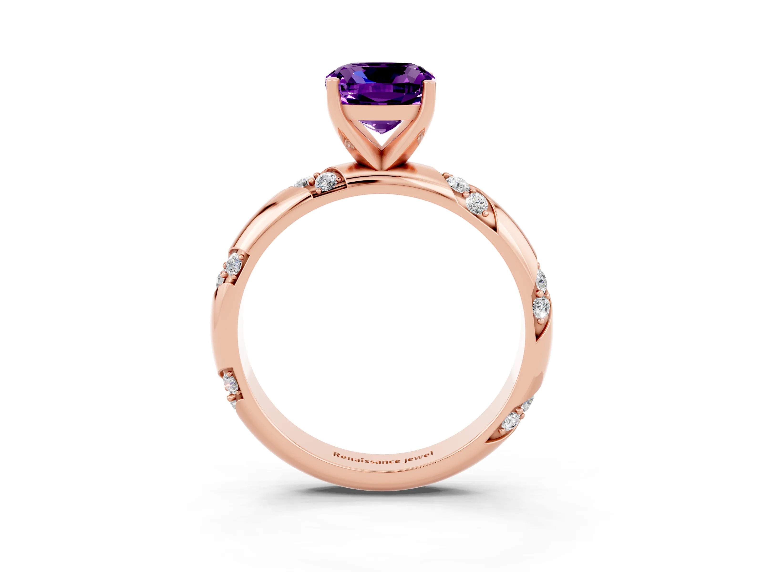 Rose gold Cushion Cut Solitaire Diamond Engagement Ring with Twisted Pave Band and Four-Prong Setting_3