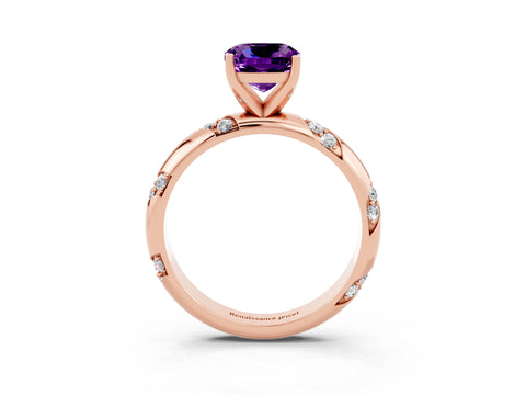 Rose gold Cushion Cut Solitaire Diamond Engagement Ring with Twisted Pave Band and Four-Prong Setting_3