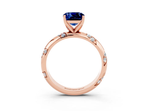 Rose gold Cushion Cut Solitaire Diamond Engagement Ring with Twisted Pave Band and Four-Prong Setting_3