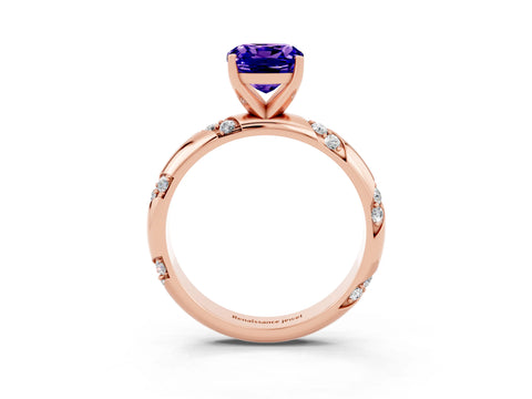 Rose gold Cushion Cut Solitaire Diamond Engagement Ring with Twisted Pave Band and Four-Prong Setting_3